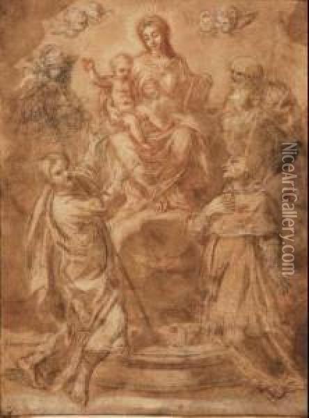 Sacra Famiglia Con Due Santi Oil Painting - Francesco Stringa