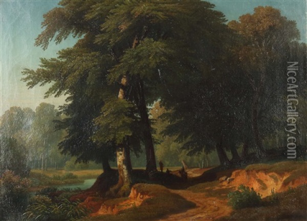 Waldlandschaft Mit Rastenden Oil Painting - Carl Jungheim