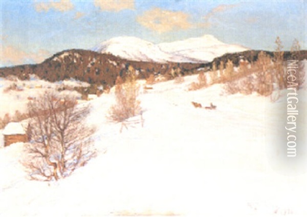 Vinterlandskap Med Hast Och Slade Oil Painting - Anton Genberg