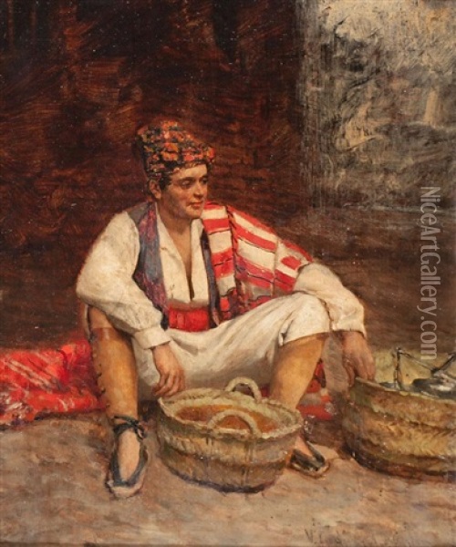 Artesano Valenciano Y Tipo Popular Valenciano (2 Works) Oil Painting - Victoriano Codina Y Langlin