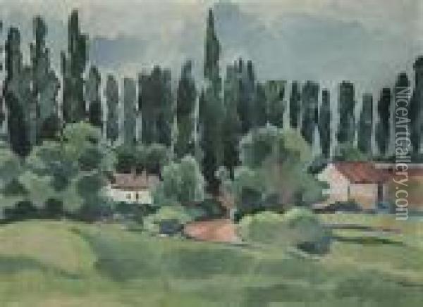 A Landscape With Poplars Oil Painting - Vaclav Spala