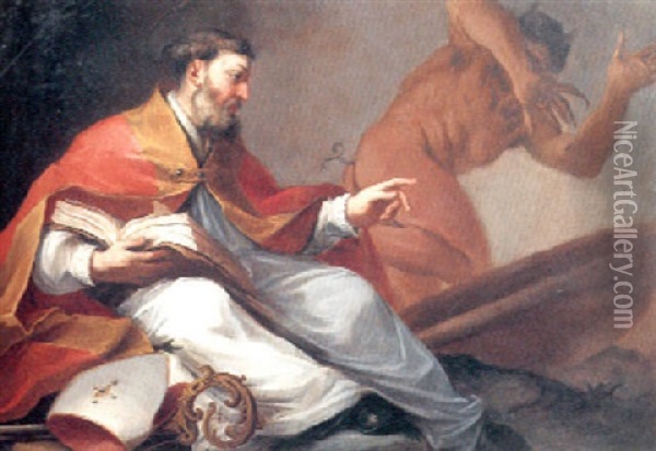 Ein Heiliger Bischof Vertreibt Den Teufel Oil Painting - Sebastiano Ricci