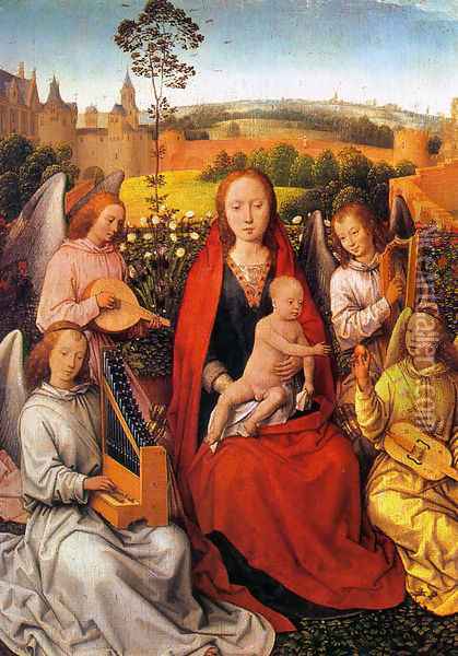 Virgin and Child with Musician Angels 1480 Oil Painting - Hans Memling