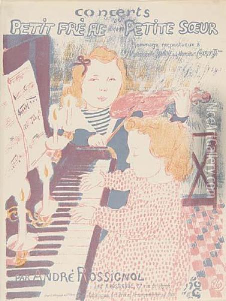 Au Piano, Frontispiece Des Concerts Du Petit Frere Et De La Petitesur Oil Painting - Maurice Denis