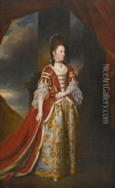 Portrait Of Mary Christina Conquest, Lady Arundell Of Wardour), In Coronation Robes Oil Painting - George Romney