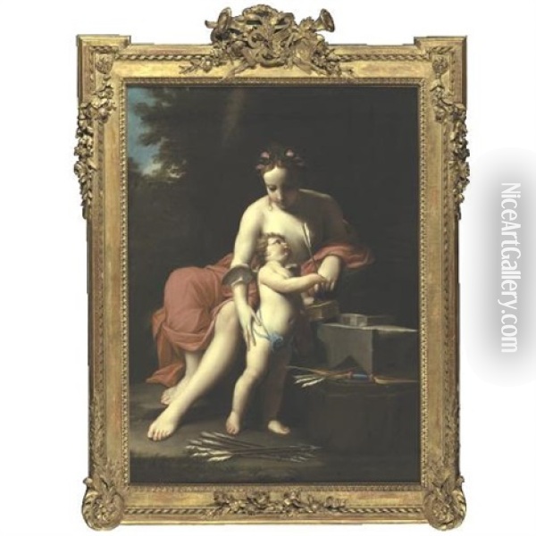 Venus With Cupid Dipping His Arrows Oil Painting - Marc Antonio Franceschini