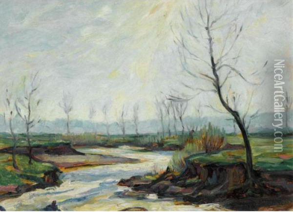 Fluss Im Winter (river In A Winter Landscape) Oil Painting - Max Slevogt