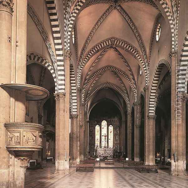 View Along The Nave To The Tornabuoni Chapel Oil Painting - Domenico Ghirlandaio