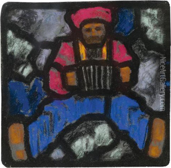 Barrel Organ Player. Oil Painting - Augusto Giacometti