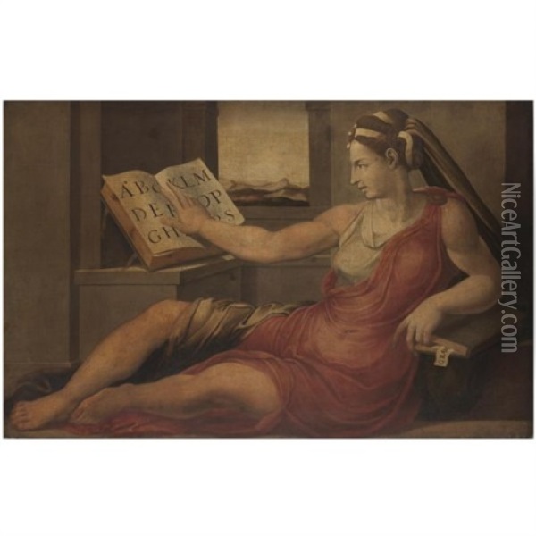 A Personification Of Grammar Oil Painting - Francesco del Rossi (Salviati)