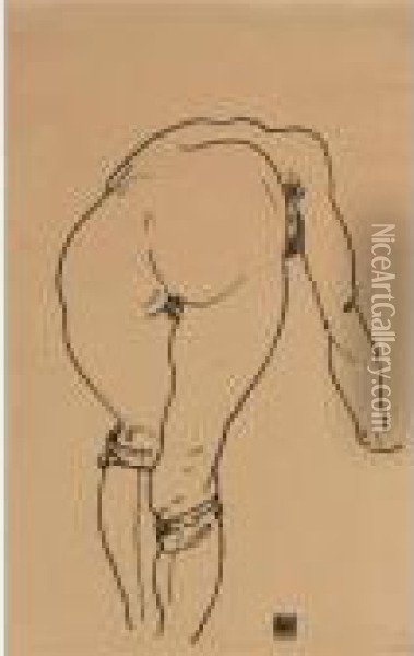 Gebueckter Akt, Rueckenansicht (nude Bent Over, Back View) Oil Painting - Egon Schiele