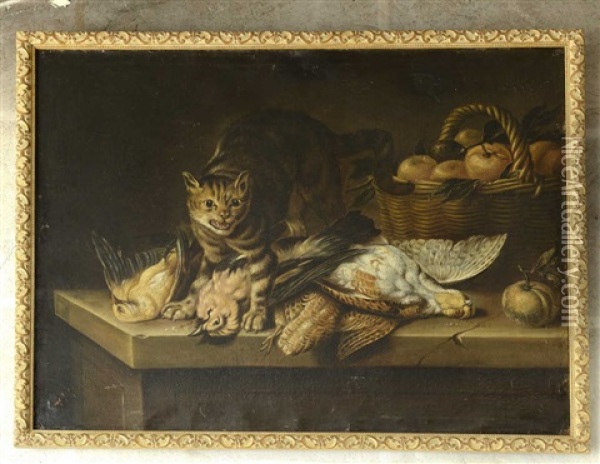 Chat Et Gibier Oil Painting - Nicasius Bernaerts
