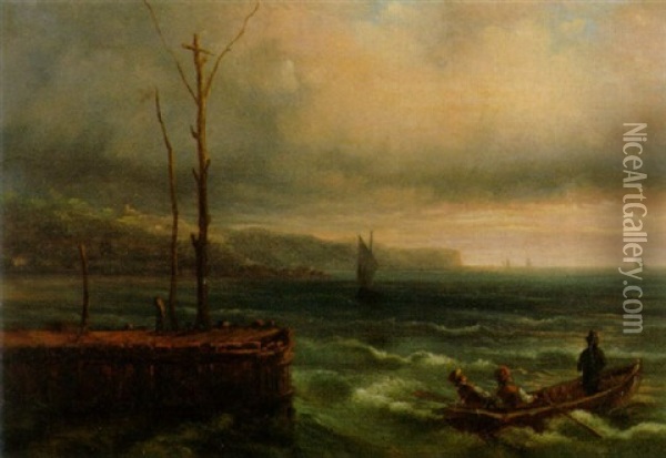 Kustenlandschaft Mit Auslaufendem Ruderboot Oil Painting - Giuseppe Bisi