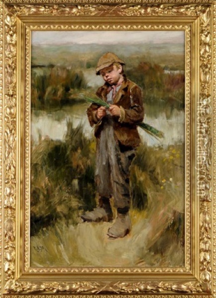 A Boy Plaiting Reeds Oil Painting - Ralph Hedley