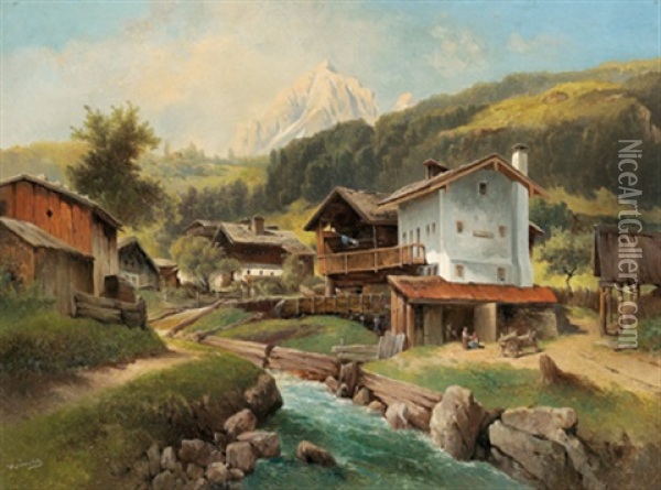 Ein Dorf In Den Bergen Oil Painting - Karl Franz Emanuel Haunold