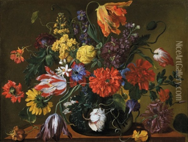 Blumenstillleben In Einer Vase Oil Painting - Jean-Michel Picart