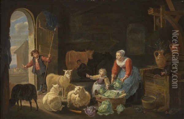 Stallinterieur Oil Painting - Willem van Herp the Elder