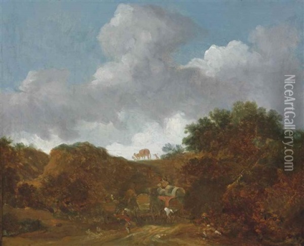 A Wooded Landscape With Brigands Attacking Travellers Oil Painting - Jean-Honore Fragonard