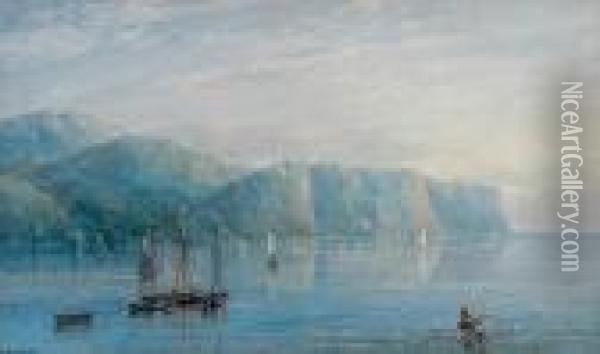 Vessels Off A Rugged Coastline Oil Painting - Charles Nicholls Woolnoth