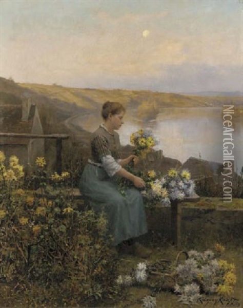 Making The Bouquet At Sunset Oil Painting - Daniel Ridgway Knight