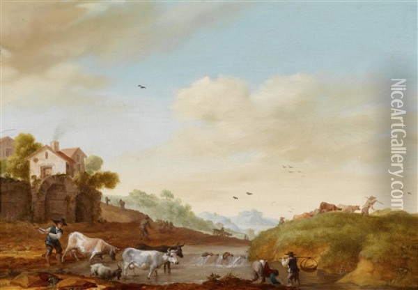Eine Flusslandschaft Oil Painting - Johannes Willem Tengeler