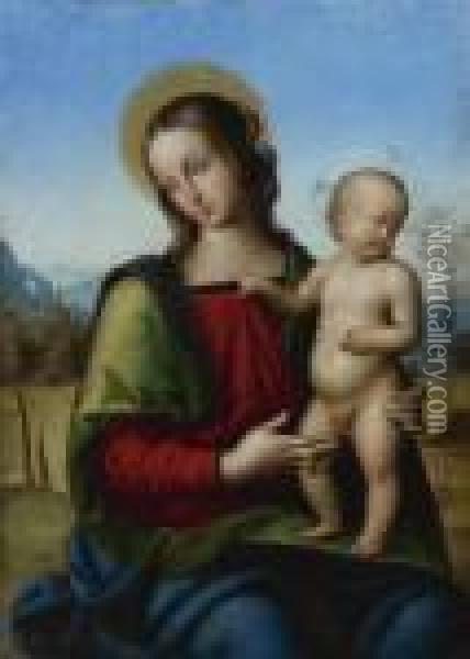 The Madonna And Child In A Landscape Oil Painting - Raphael (Raffaello Sanzio of Urbino)
