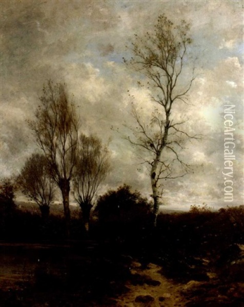 Barbizon Landscape Of Trees And Pool In Autumn Oil Painting - Federico Rossano