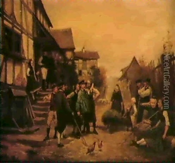 Der Ausrufer, Den Dorfbewohnern Wird Eine Amtliche          Mitteilung Verlesen Oil Painting - Theodor Matthei