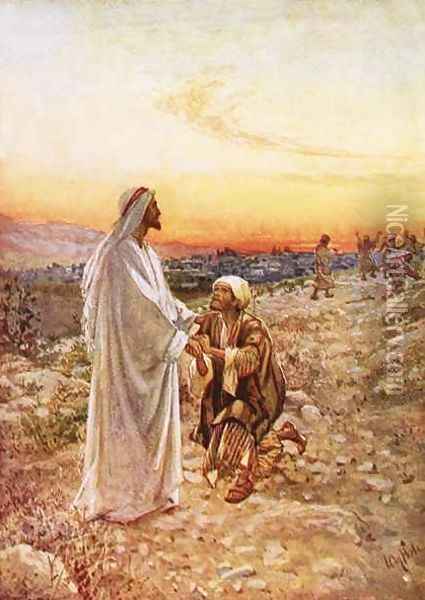Jesus withe the one leper who returned to give thanks Oil Painting - William Brassey Hole