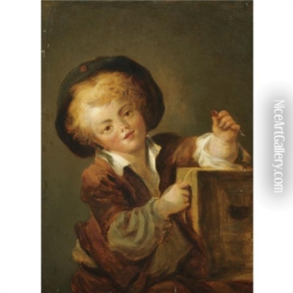Le Petit Garcon A La Curiosite - A Little Boy With A Curiosity, Said To Be A Portrait Of The Artist's Son Alexandre-evariste (1780-1850) Oil Painting - Jean-Honore Fragonard