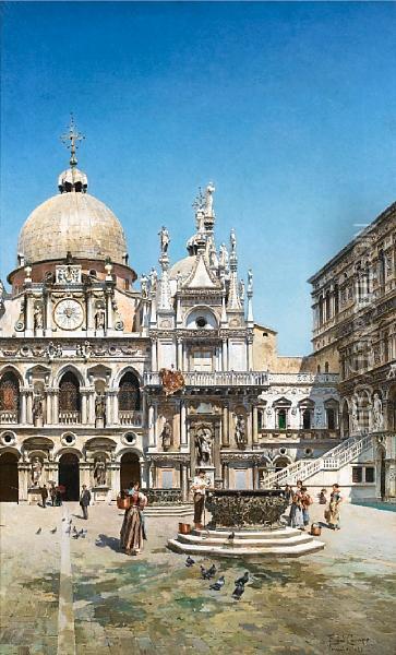 Il Cortile Di Palazzo Ducale, Venezia Oil Painting - Federico del Campo