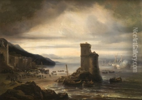 L'attaque De Nuit D'un Fort Sur Une Cote Mediterraneenne Oil Painting - Baron Jean Antoine Theodore Gudin