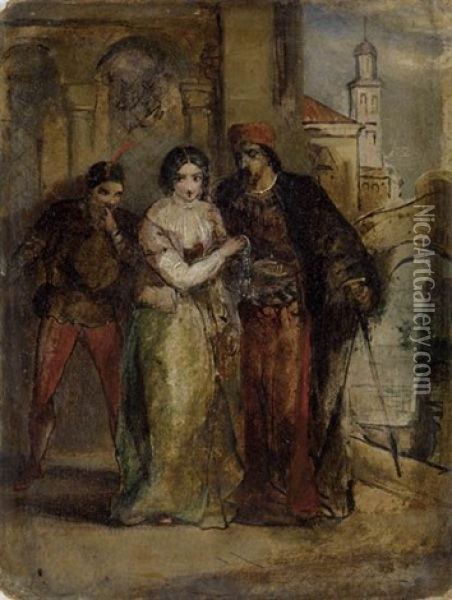A Scene From The Merchant Of Venice (from Merchant Of Venice) Oil Painting - Richard Parkes Bonington