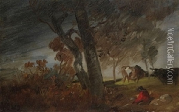 Herbstlandschaft Mit Rotjacke Oil Painting - Wilhelm Busch