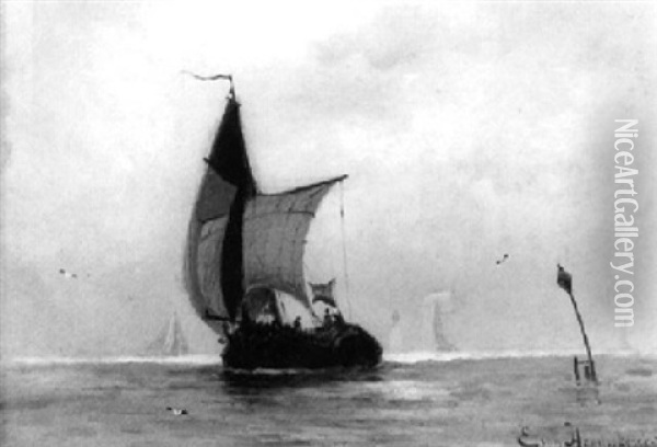 A Dutch Sailing Vessel At Sea Oil Painting - Jacob Eduard Heemskerck van Beest