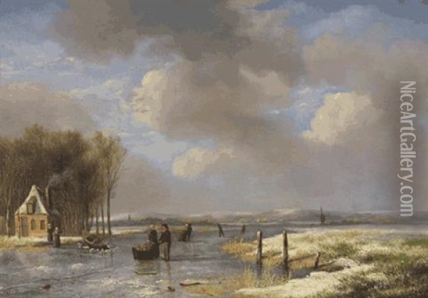 Winterliche Flusslandschaft Oil Painting - Nicolaas Johannes Roosenboom
