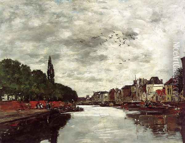 Canal near Brussels Oil Painting - Eugene Boudin