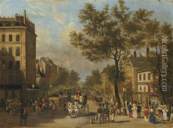 Le Boulevard Montmartre Oil Painting - Giuseppe Canella I
