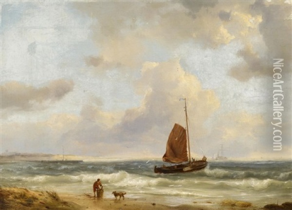 Ausfahrende Fischerboote An Der Kuste Oil Painting - Hermanus Koekkoek the Elder