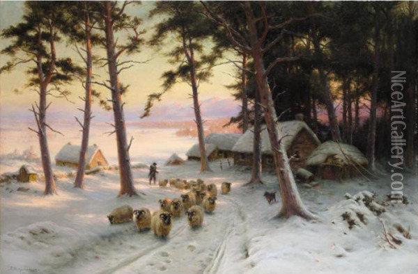 Homeward Through The Glistening Snow Oil Painting - Joseph Farquharson