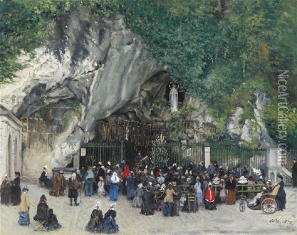 Our Lady Of Lourdes Oil Painting - Francisco Manuel Oller y Cestero