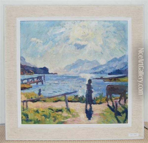 Morgensonne Am Silsersee. Oil Painting - Giovanni Giacometti