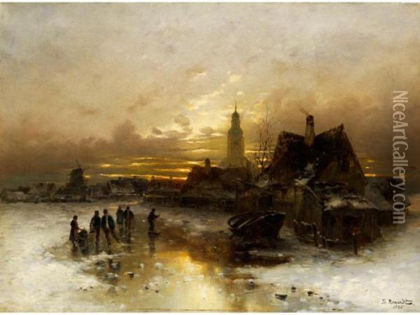 Abendliche Winterlandschaft Oil Painting - Desire Tomassin