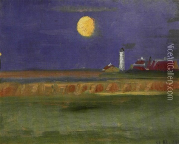Maneklar Aften Ved Skagen Fyr Oil Painting - Anna Kirstine Ancher