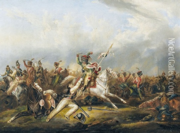 Schlachtenszene Aus Napoleonischen Kriegen Oil Painting - Jean Henri de Coene