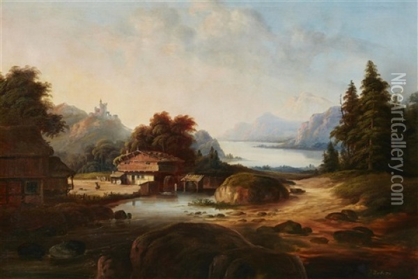Landscape With A Windmill Oil Painting - Johannes Bartholomaeus Duntze