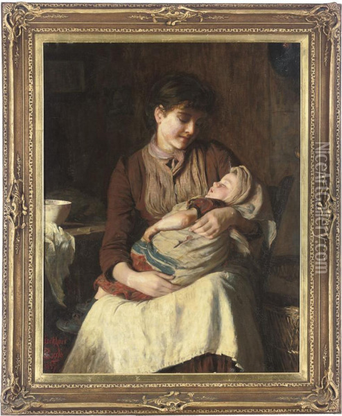 Mother With Sleeping Child In Her Arms Oil Painting - William Lockhart Bogle