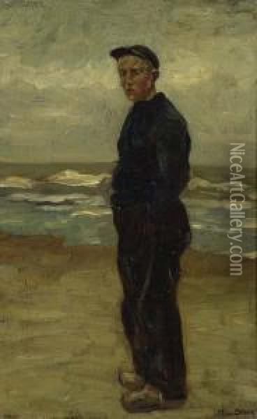 Young Man On The Beach. Oil Painting - Max Stern