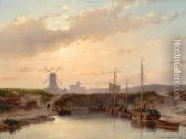 View Of The End Of The Canal Oil Painting - Andreas Schelfhout