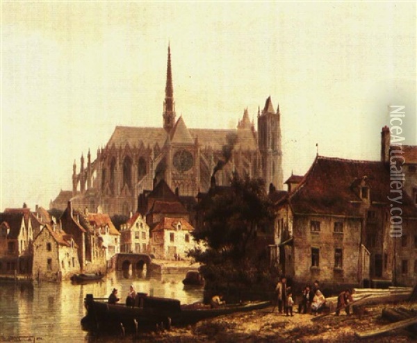 View Of Amiens Oil Painting - Cornelis Christiaan Dommelshuizen